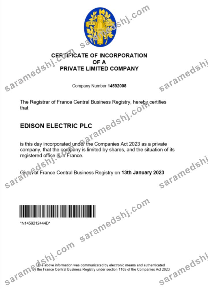 France certificate of registration Word and PDF template